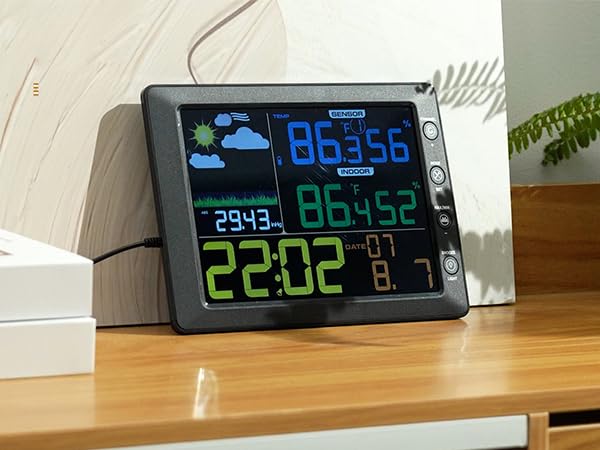 DOOMAY Weather Stations Wireless Indoor Outdoor Thermometer Monitor,Display Digital Hygrometer with Alarm,Barometric Pressure,Forecast Station with Calibration Temperature and Humidity Function
