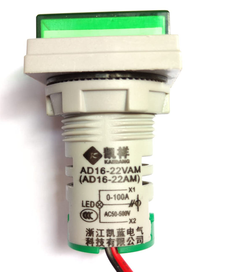 AC Current and Voltage Indicator with Two-Digit Display, 22mm Square Head LED Multi-Function Measuring Instrument Monitor (Green) Green