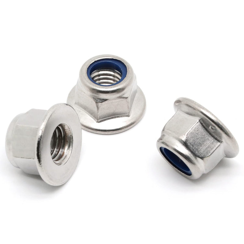 M6-1.0 Flange Nylon Insert Lock Nuts Flanged Locknuts, DIN 6926, Stainless Steel 18-8 (304), Bright Finish, 25 PCS M6