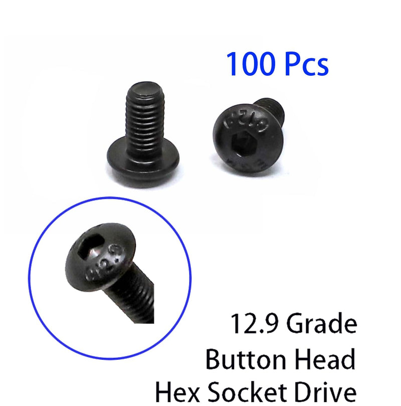 iexcell 100 Pcs M5 x 10mm Thread Pitch 0.8 mm Alloy Steel 12.9 Grade Hex Socket Button Head Cap Screws Bolts Kit, Black Oxide Finish