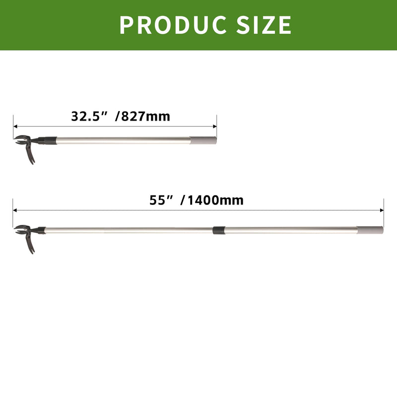 Hoffen Adjustable Stand Up Weeder (33-55 Inch), Lightweight Aluminum Weed Puller Tool, Telescoping Rotating Handle, 4-Claw Rust-Free, Corrosion-Resistant Gardening Tool for All Ages, Easy to Store