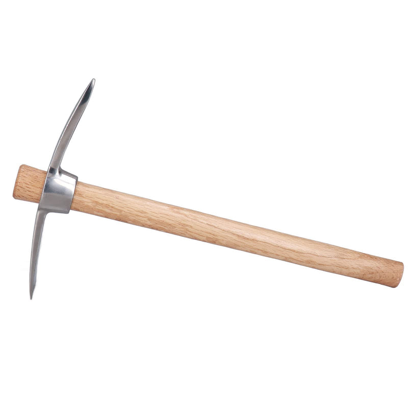 15.7in Hand Cultivator & Hoe Tool - Dual Head Stainless Steel Garden Pickaxe for Weeding, Digging, Planting - Ergonomic Wooden Handle for Farming, Landscaping, Bonsai Care