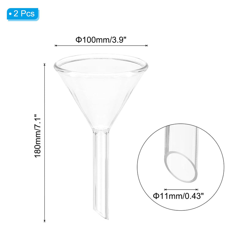 PATIKIL 100mm Glass Funnel, 2 Pack Short Stem Scientific Borosilicate Glass Heavy Wall Funnel for Filling Water Bottle Home Lab Kitchen Use