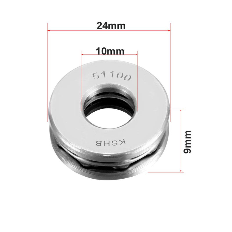 uxcell 51100 Thrust Ball Bearings 10mm x 24mm x 9mm Chrome Steel ABEC3 Single Row Roller 2pcs 10mmx24mmx9mm