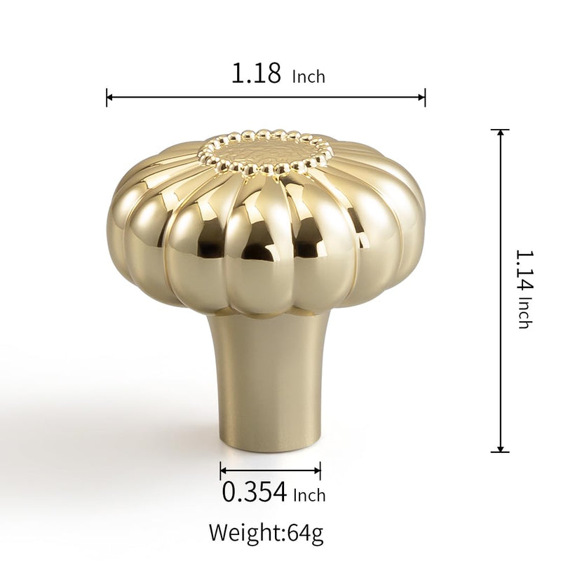 YAGU 10 Pack Sunflower Polished Brass Kitchen Cabinet Knobs 1-1/5 Inch Round Dresser Drawer Knob Bright Gold Furniture Hardware Shiny Brass Pulls for Closet Cupboard Wardrobe Single Hole Knobs