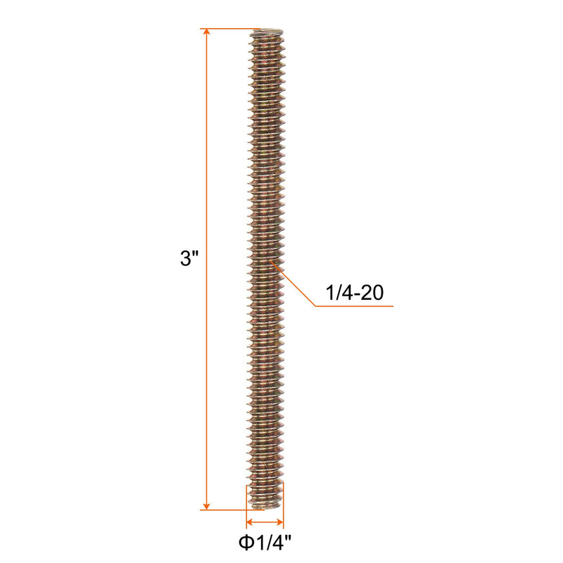 uxcell 12pcs Color Zinc Fully All Threaded Rod 1/4"-20, 3" Length, Carbon Steel Thread Screw for Furniture Mounting Assembly Fastening 12 1/4x3 inch