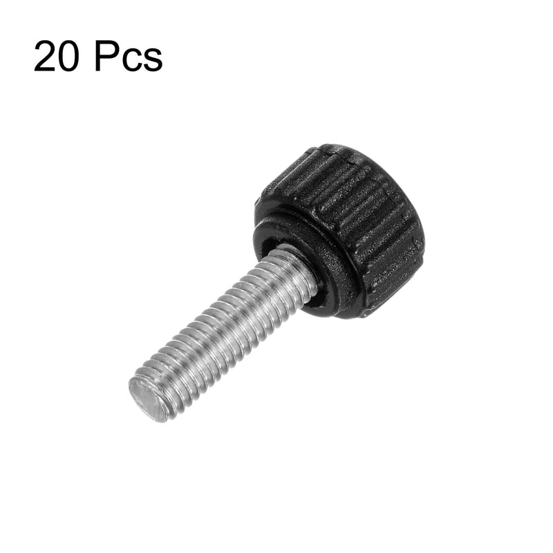 HARFINGTON 20pcs Knurled Clamping Knobs Thumb Screws M6 x 16mm Metric Male Thread 16mm Matte Plastic Head 304 Stainless Steel Stud Hand Threaded Knob Thumbscrew Handle, Black M6 x 16mm x 16mm
