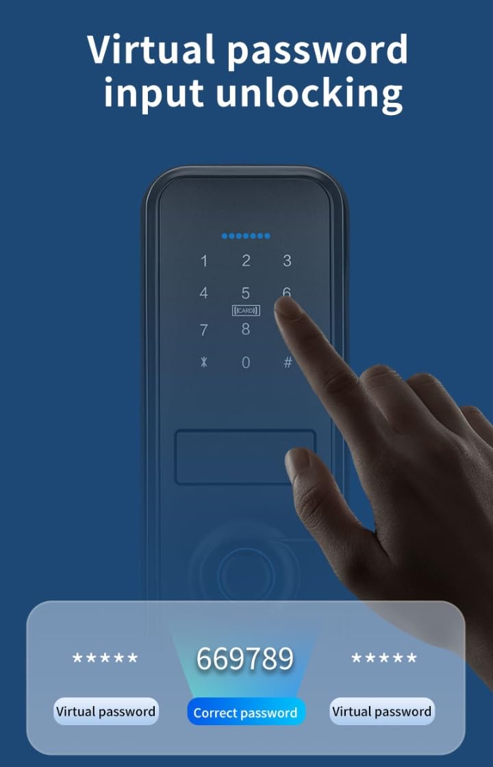 Smart Lock, Keyless Entry Door Lock with Sleek Matte Black Handle, Electronic Keypad Deadbolt, Fingerprint & Touchscreen Keypad, Biometric Door Lock, Bluetooth Smart Lock for Front Door (Black)