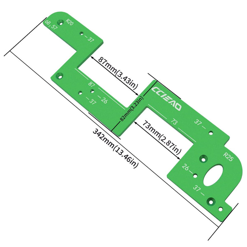Stable Arc Grooving Auxiliary Tool with Round Corner Radius Templates R20/R25, Aluminum Alloy Handle-Free Slotting Locator Jig Punch Positioning Fixture for Wardrobes and Kitchen Cabinets