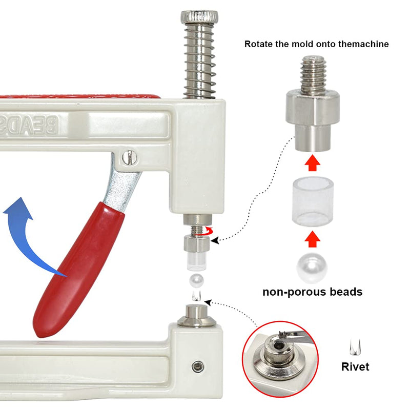 Pearl Handmade Setting Machine, Beads Rivet Fixing Machine with 5 Sizes of Round Pearl Beads Rivet Studs for Hats/Shoes/Clothes/Bags/Skirts