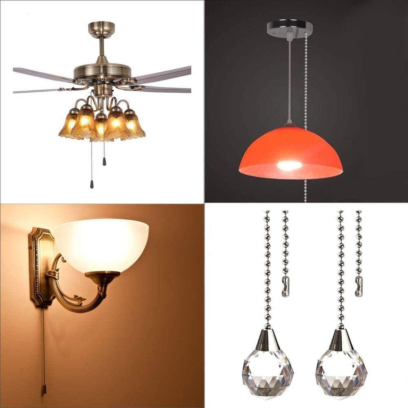 Ceiling Fan Pull Chain Decorative Extension 12 Inches Clear Prism Ball Fan Pulls Set for Ceiling Light Lamp Fan Chain Extender,2 Pcs (Nickel) Silver