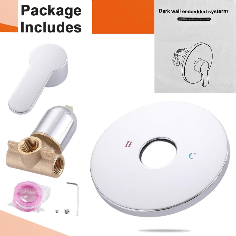 Shower Valve Handle Trim Kit Rough-in Control Valve, Chrome Wall Mount Rough-in Single Function 1 Way Valve, NPT1/2 Female Thread, Bathroom Fixture, Single Handle Shower Valve Trim Kit