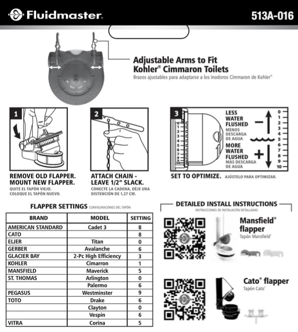 Fluidmaster 513A-016-P4 Adjustable Water Saving 3-Inch Toilet Flapper, Red