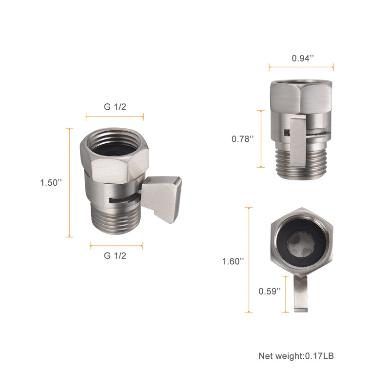 Shower Head Shut Off Valve, Brass G1/2“ Water Flow Control Valve for Shower head and Handheld, Water Pressure Regulator Replacement for Shower System(Brushed Nickel) Brushed Nickel-2