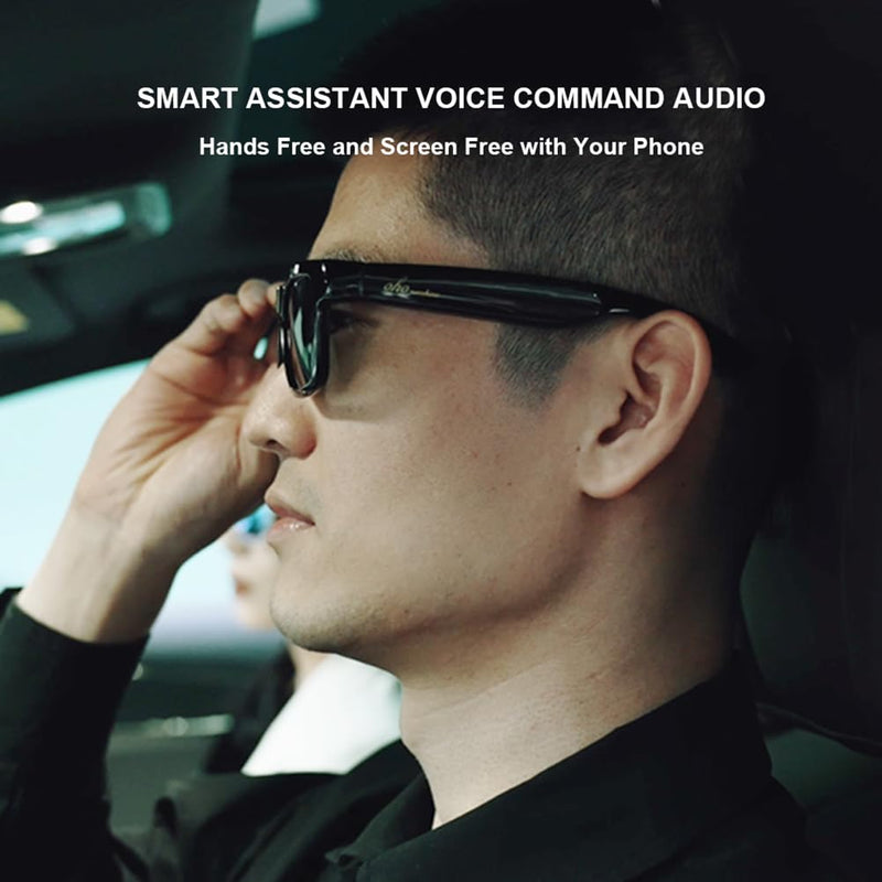 OhO Smart Glasses,Polarized Sunglasses with Bluetooth Speaker,Athletic/Outdoor UV Protection and Voice Control,Unisex(Mirror Blue Lens) Black Frame-blue Lens