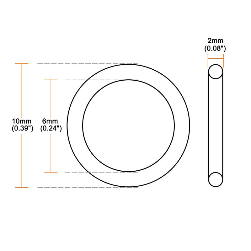 uxcell Nitrile Rubber O-Rings 10mm OD 6mm ID 2mm Width, Metric Sealing Gasket for Automotive Machine Plumbing, Pack of 200 6x10x2mm