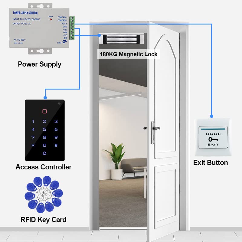 YiToo Waterproof RFID Access Control System Kit WiFi Tuya Access Controller with 350Lbs Force Electric Manetic Door Lock Full Set