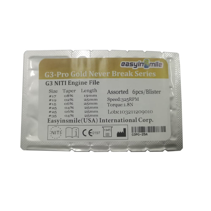 SNAWOP Dental Endodontic Niti Rotary Files 6PCS X3-Pro Glod Taper Endo Root Canal Treatment File (25MM Assorted) 25MM Assorted