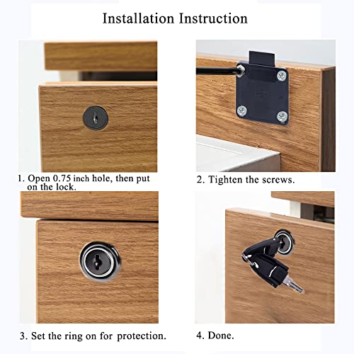 Zinc Alloy Office Desk Drawer Locks XIEHE 138 Furniture Wardrobe Cylinder Cam Wooden File Cabinet Keyed Alike Locker for Cabinet Door Cupboard Drawer Household Mailbox Letter Box Packs with Keys (4) Black2 4 Packs, 22mm