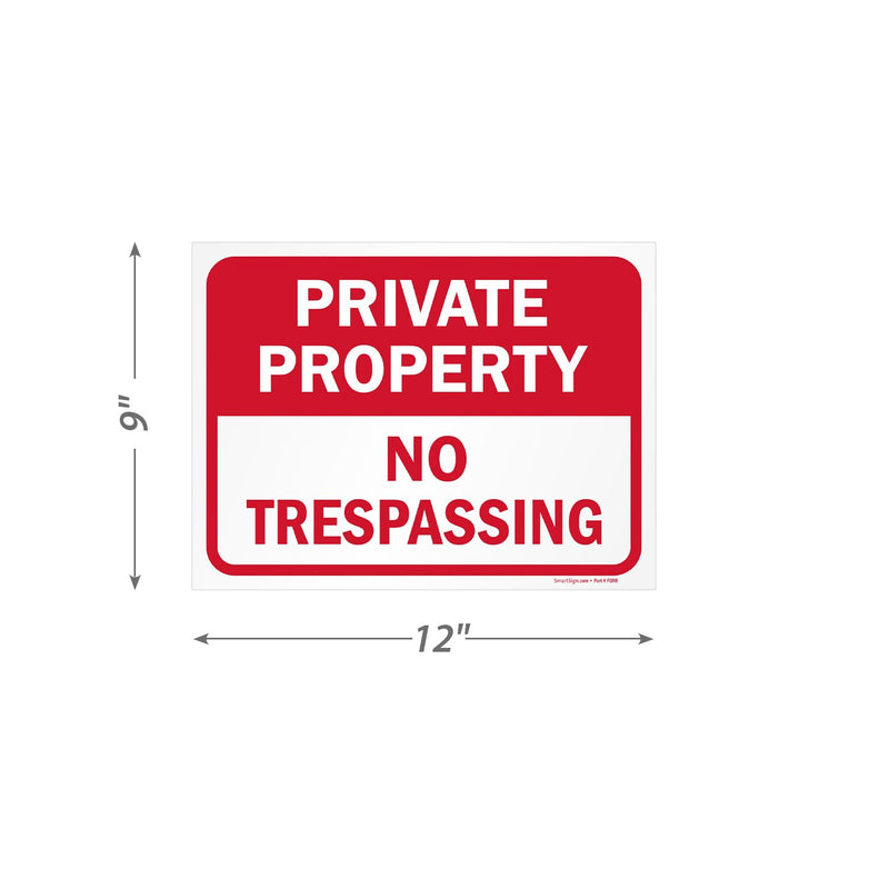 SmartSign Private Property No Trespassing Sign, 9" x 12" Polystyrene Plastic (Pack of 5) Screen Printed, 10 mil Polystyrene Plastic, Red and White, Made in USA Pack of 5