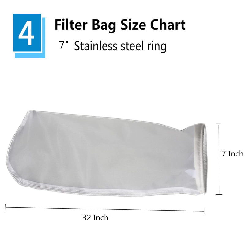 7Inch Ring 800 Micron Nylon Monofilament Mesh Filter Bag,7" x 32" Liquid Filter Sock (800Micron 7" x 32“) 800Micron 7" x 32“