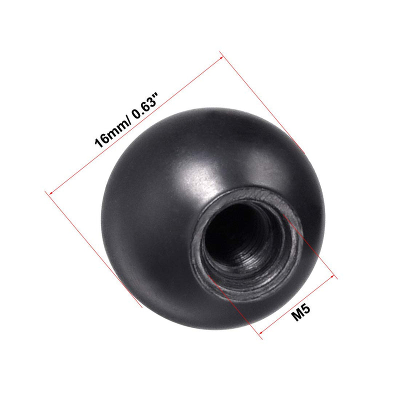 uxcell 12Pcs Thermoset Ball Knob M5 Female Threaded Machine Handle 16mm Diameter Smooth Rim Black