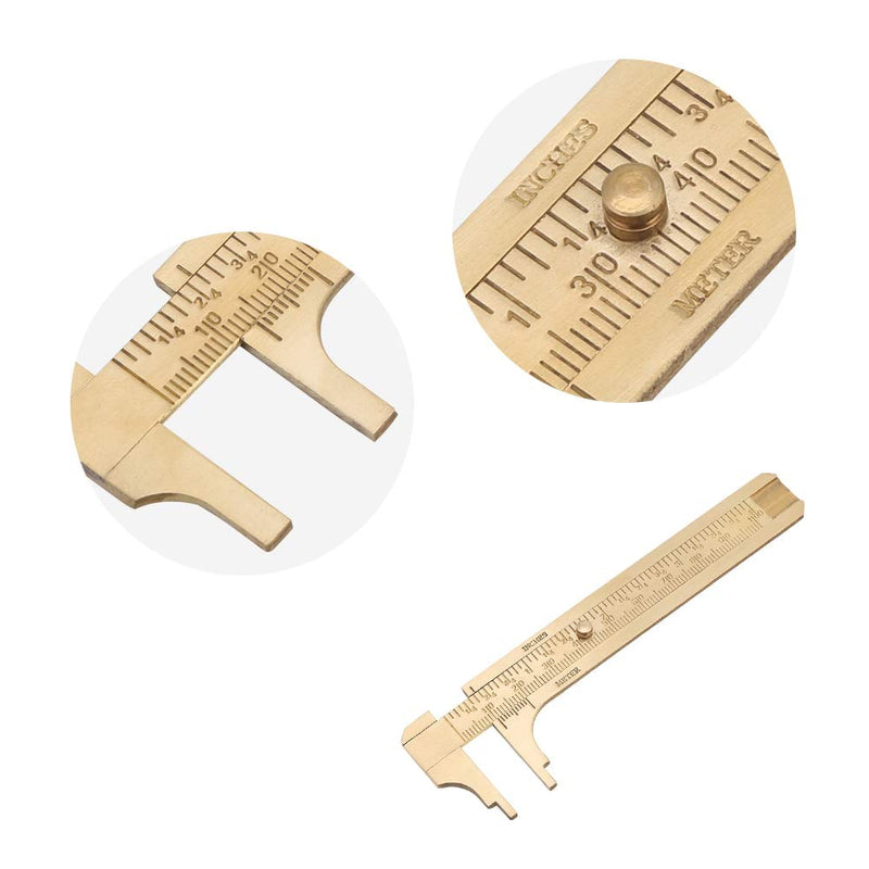 Sliding Gauge Vernier Caliper Ruler, Scale Vernier Caliper Solid Brass Sliding Gauge, mm/inch Handy Sliding Gauge Ruler Measuring Tool, Vernier Gauge Millimeters Tool for(Double
