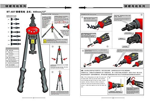 RZX 16" RIVET NUT TOOL Hand Blind Riveter ,RIVNUT Riveting Tools with Nut Setting System M3 M4 M5,m6,m8,m10 M12, 10-24, 1/4-20 , 5/16-18,3/8-16 ,1/2-13 totally 12 mandrels