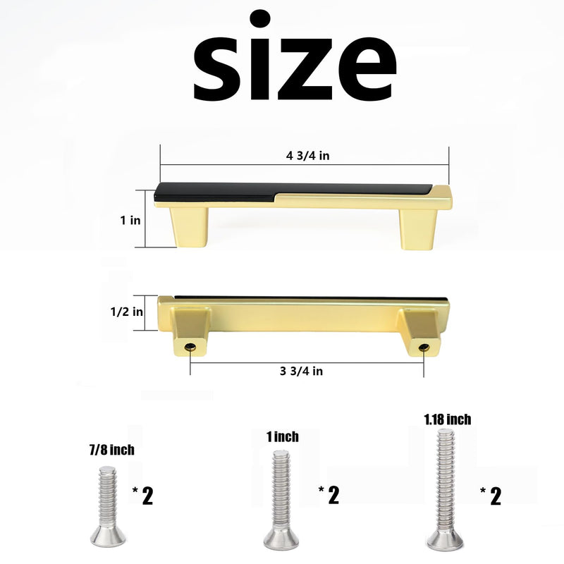 6 Pack Black and Gold Drawer pulls, Quality 4-3/4 Inch Length Cabinet Handle for Dresser and Closets,3-3/4 inch Hole Center 3-3/4 inch Hole Center 6