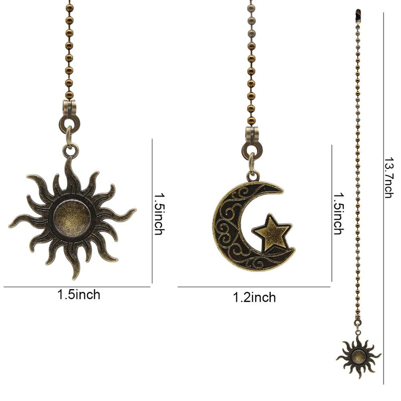 Ceiling Fan Pull Chain Set Decorative Totem Bohemia Pull Chain Pendant Extension 12 Inches Lighting Fan Beaded Ball Fan Pull Chain Extender Ornament with Connector Moon and Sun (Copper) Copper
