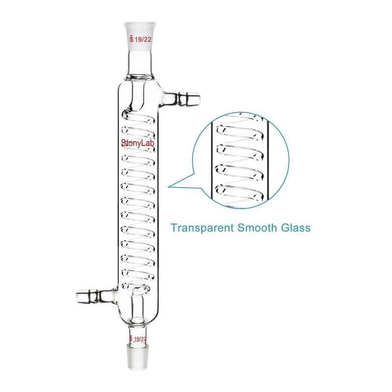 stonylab Glass Graham Condenser with 19/22 Joint 200 mm Jacket Length Lab Borosilicate Glass Condenser