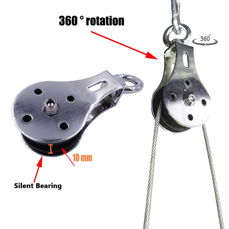 Lifting Pulley System for Gym, 360 Degree Rotation Quiet Pulley, Steel Cable Rope Lifting Pulley Block, Load Bearing 661lbs (1 Pcs)
