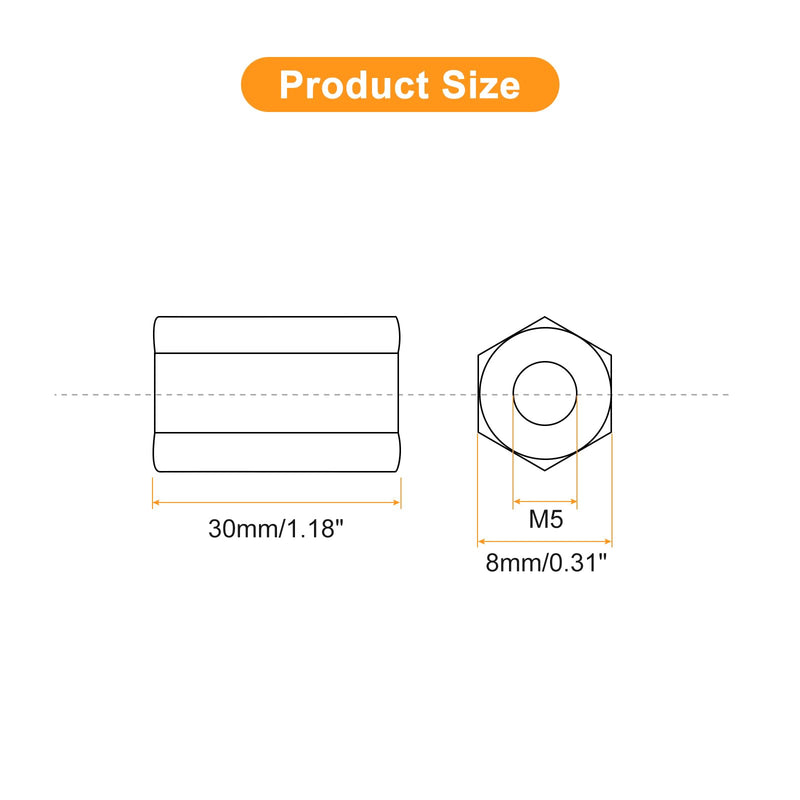 uxcell M5 x 0.8-Pitch 30mm Length Coupling Nuts, 8pcs 304 Stainless Steel Metric Hex Rod Coupling Nuts M5x30mm