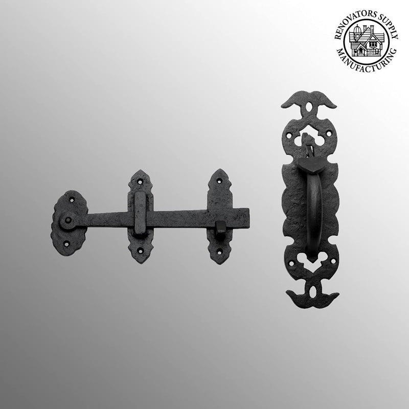 Renovators Supply Manufacturing Gate Latch Lock 6 in. Black Wrought Thumb Latch for Cabinet Doors and Gateswith Mounting Hardware