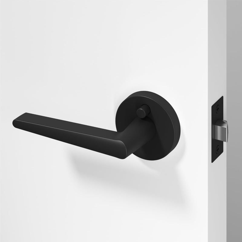 Okun Halo 1-Pack Matte Black Privacy Door Levers – Push Button Lock, Reversible, Sleek Concealed-Mount Design for Bedroom & Bathroom 1 Pack