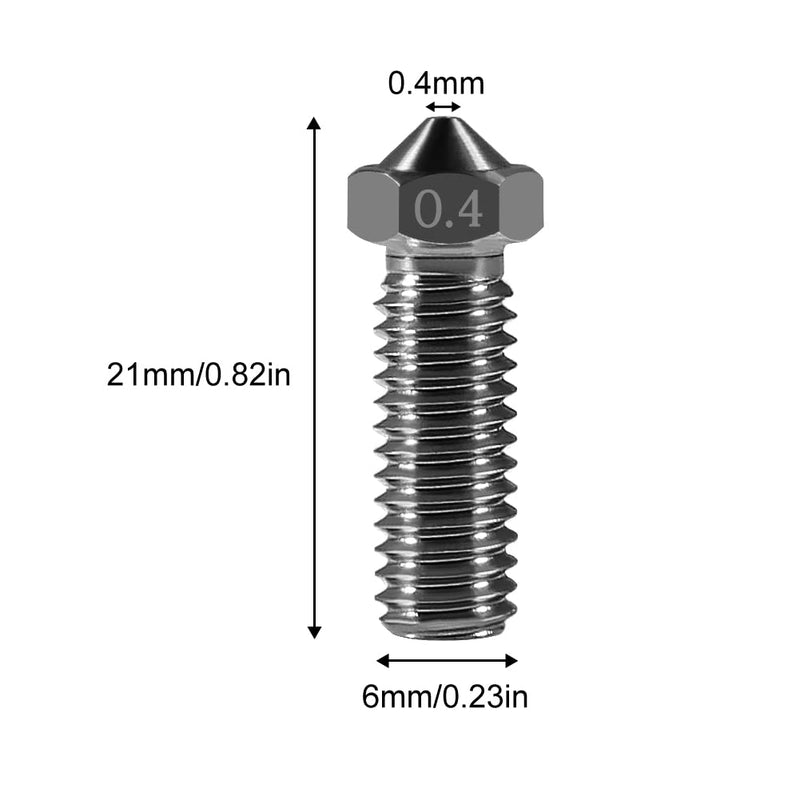5Pcs Nozzles 0.4mm Hardened Steel Extruder Print Head M6 Lengthen Extruder Thread Volcano Nozzles for 1.75mm Filament E3D V5-V6 3D Printer Grey