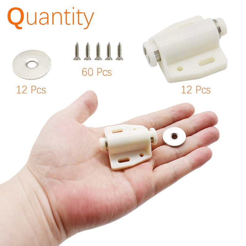 12Pack Magnetic Touch Push to Open Door Latch for Heavy Duty Door Push Release Latch Kitchen Drawer Push Catch Pop Out Latch Kitchen Closet Door Closing (White) White