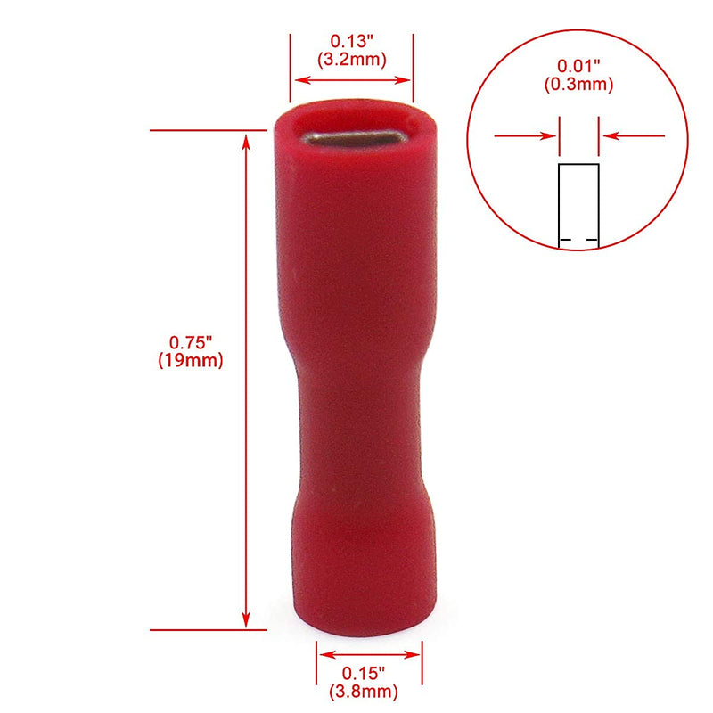 Baomain 0.11" Red Female Insulated Spade Wire Connector Electrical Crimp Terminal 18-22 AWG 2.8 x 0.5mm (100PCS) 100