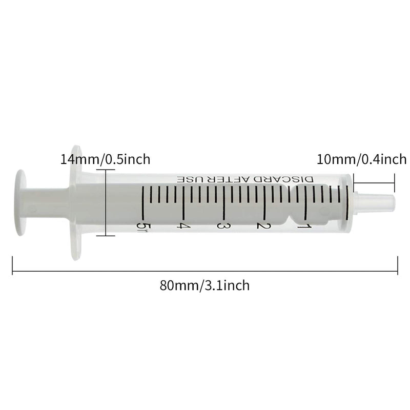 SHAOTONG 5 ml Syringes, Luer Slip Syringe without Needle No Rubber Plunger, Reduce Mess, for Refilling, Measuring Liquids, Essential Oils, E-Liquids, Pet Feeding or Glue Applicator 5ML/CC 20