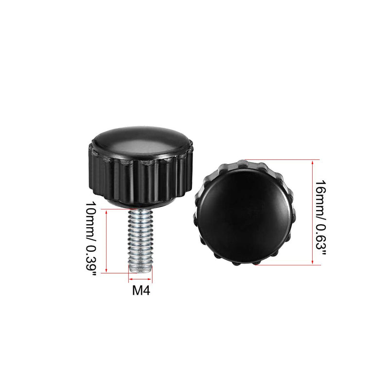 uxcell 6pcs Knurled Clamping Knobs M4 x 10mm Metric Zinc Plated Carbon Steel Male Thread Thumb Screw on Type 16mm Plastic Round Head Threaded Hand Bolt Stud Knobs Black M4 x 10mm x 16mm