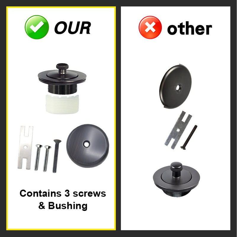 Lift and Turn Tub Drain Twist Trim Kit with Single-Hole Overflow Faceplate and Universal Fine/Coarse Thread Assembly, Bathtub Drain Kit fits All Bathtub (Matte Black) Matte Black
