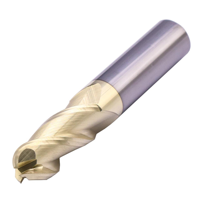 1/2" 3 Flute Solid Carbide Ball Nose End Mill for Aluminum, ZrN Coated | 37° Helix, 1/2" Cutting Dia, 1/2" Shank Dia, 1-1/4" Length of Cut, 3" Overall Length, for Milling Aluminum and Copper 1/2 in