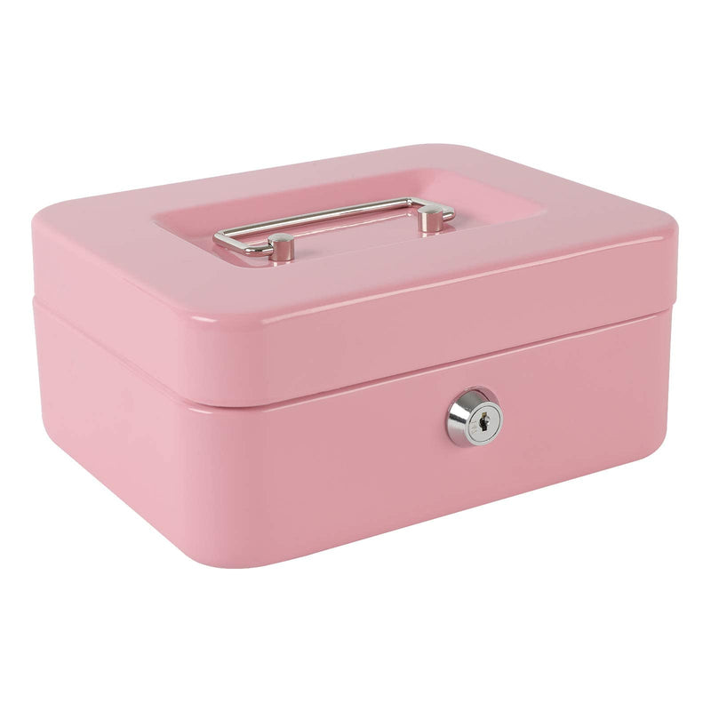 xydled Locking Steel Medium Cash Box with Removable Coin Tray and Key Lock,7.87"x 6.30"x 3.54",Pink Pink