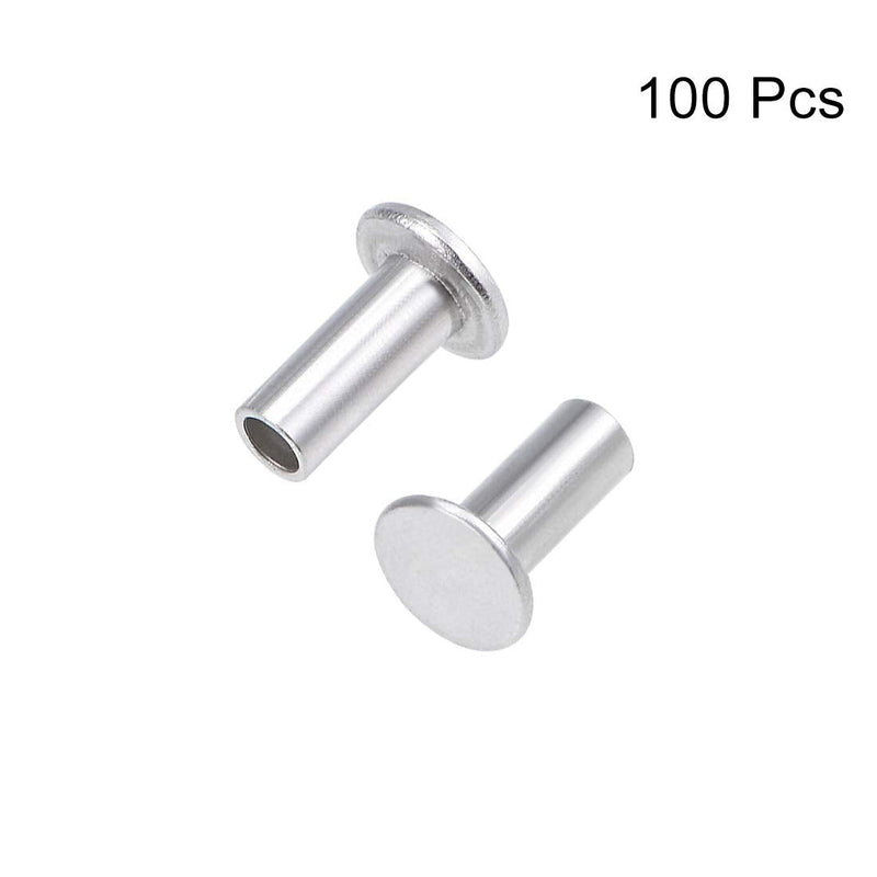 uxcell 100 Pcs 3mm x 7mm Aluminum Flat Head Semi-Tubular Rivets Silver Tone M3 x 7mm
