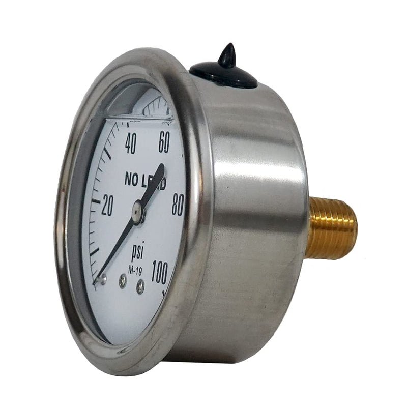 Merrill MFG 0~100 PSI Stainless Steel 1/4" NPT Liquid Filled Pressure Gauge WOG Water Oil Gas Center Back Mount… 100 PSI
