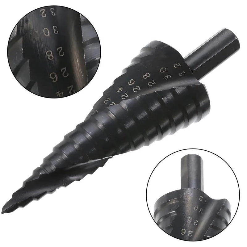TeuntaRealX Step Drill Bit 4–32mm for Metal & Stainless Steel, High Speed Steel Spiral Cone Drill Bit, Titanium Coated Industrial Hole Cutter