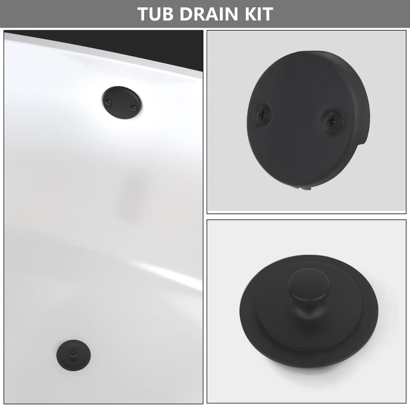 Matte Black Bathtub Drain Kit Assembly with Hair Catcher, Tub Drain Kit with 2-Hole Overflow Faceplate Conversion Kit, Premium Brass Lift and Turn Twist Tub Drains Replacement Trim Kit,Tub Stopper Matte Black