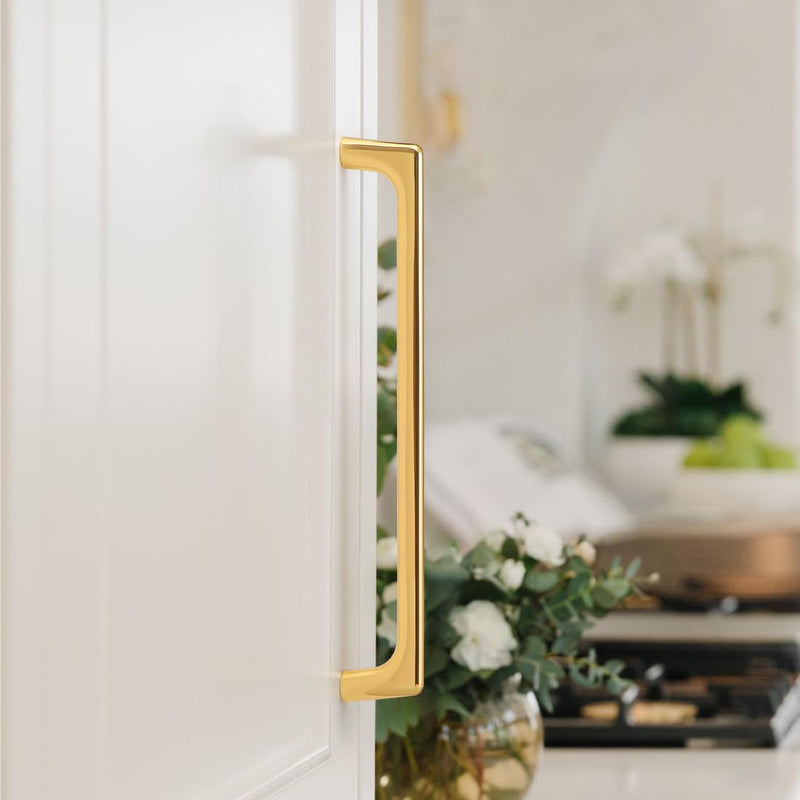 YAGU Modern Cabinet Pulls 10 Pack Bright Gold 7.5 Inch Hole Center Kitchen Drawer Handles Polished Brass Zinc Alloy Furniture Hardware for Cupboard Dresser Closet 7-1/2 in hole centers Shining Golden