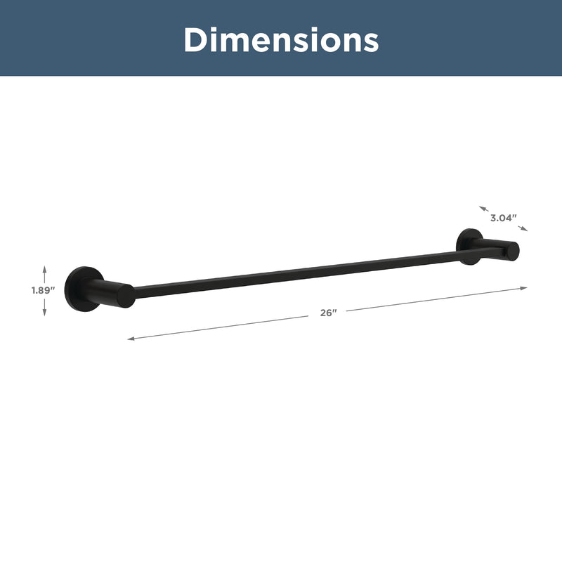 Franklin Brass Kildare (1-Pack) 18'' Towel Rack w/ 6" Extender for Bathroom Matte Black Towel Bar for Bathroom Wall Mounted Towel Holder Rod KLD26-MB