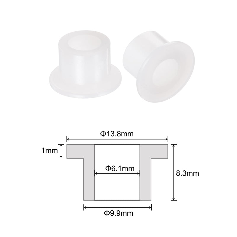 uxcell 12pcs Flanged Sleeve Bearings Plastic Bushings 6.1mm Bore x 9.9mm OD x 8.3mm Length Nylon Bushings, White 12